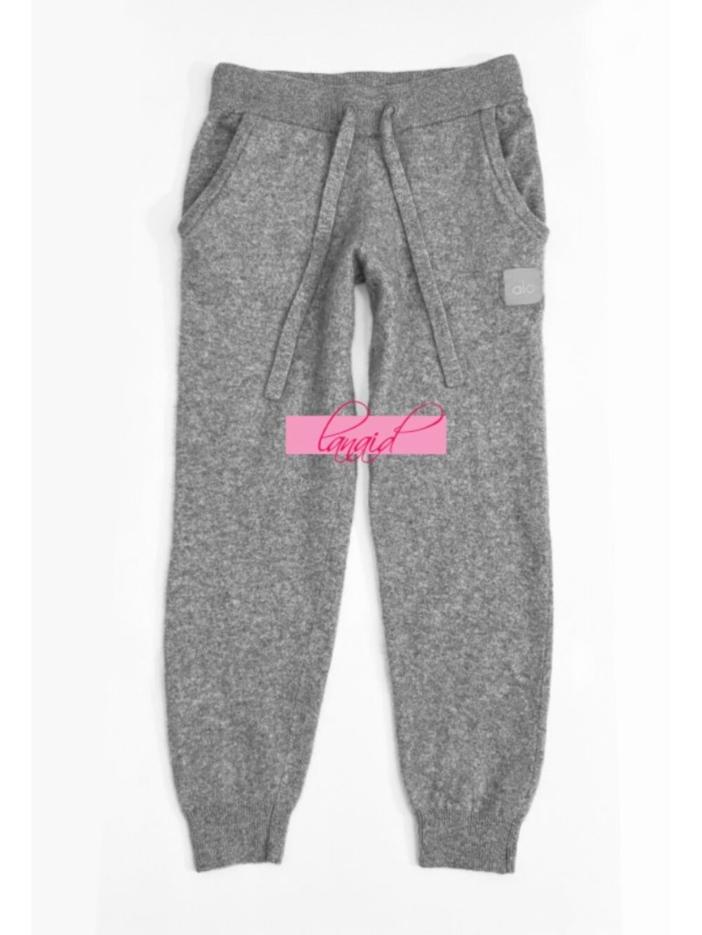 Alo High-Waist Cashmere Jet Set Pants Dove Grey Heather Knit Sweater Joggers XXS - Picture 6 of 8